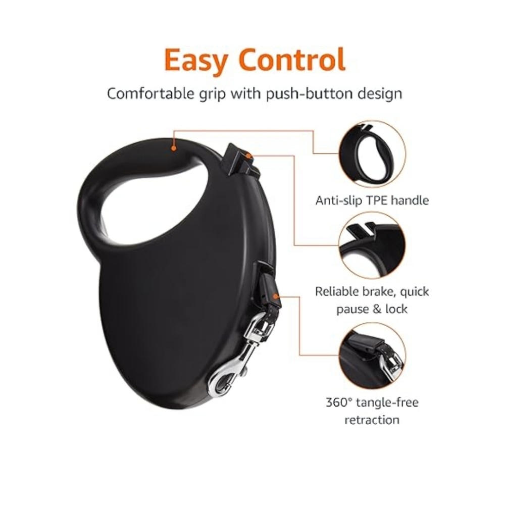 Sleek Black Dog Leash with Easy Control Handle Size Medium